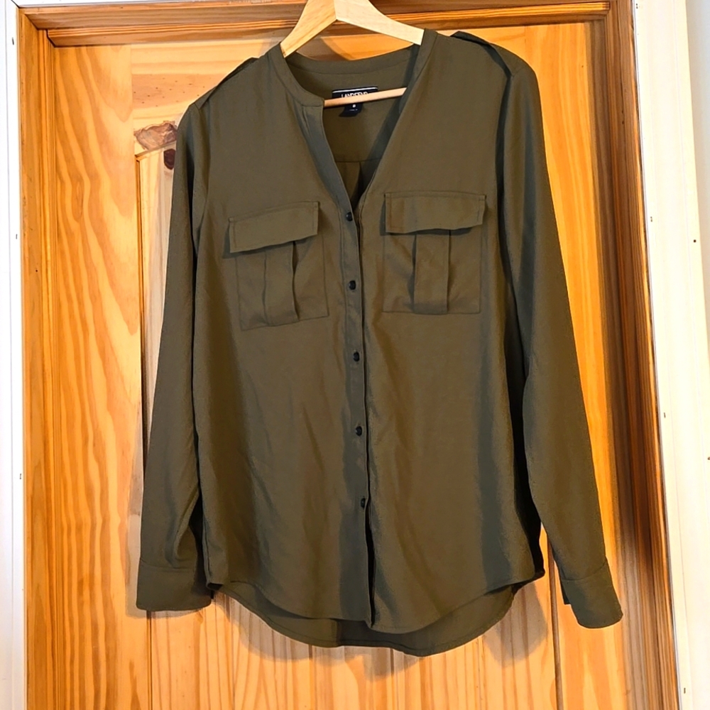 Olive green button-up blouse